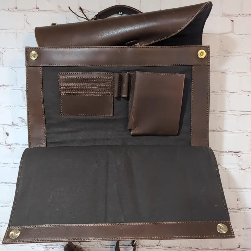 The Leather Farm Buffalo Leather Briefcase Organizer Messenger Bag Magnetic Flap